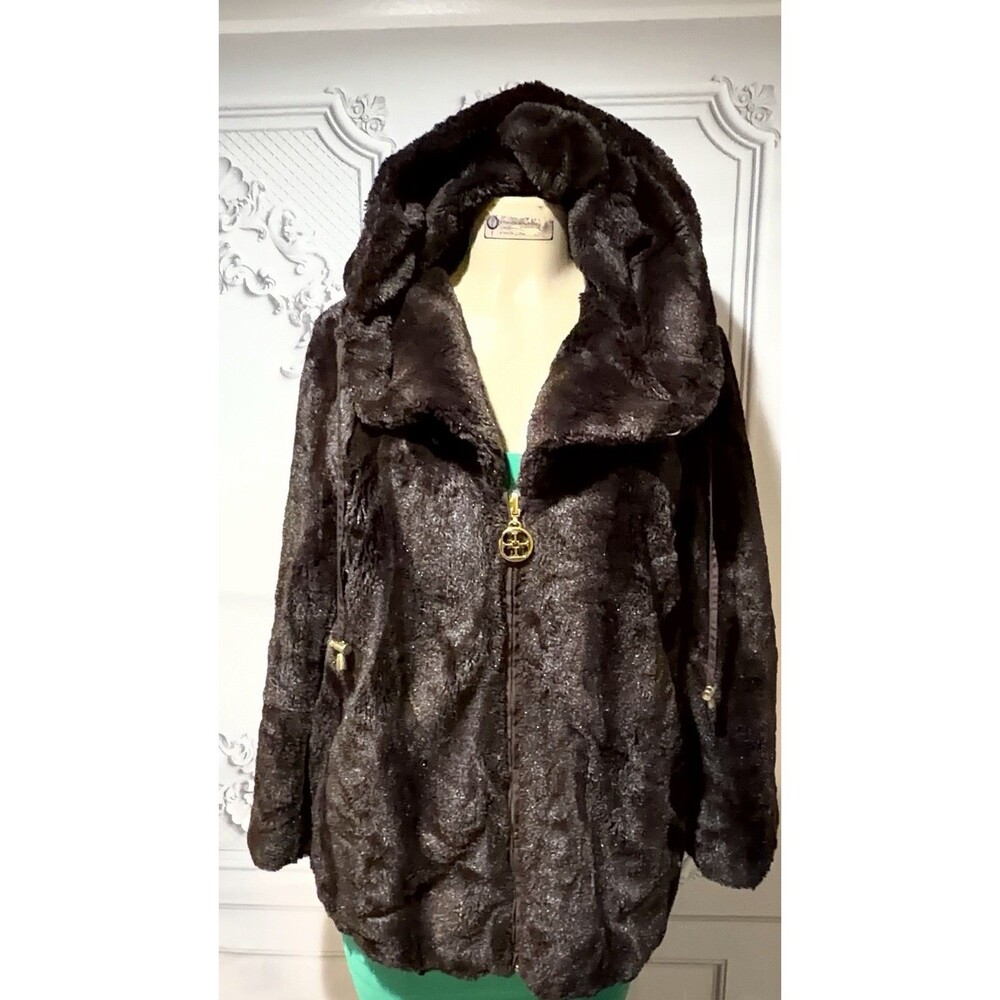 IMAN Luxury Style Hooded Reversible Faux Fur Jacket Size S